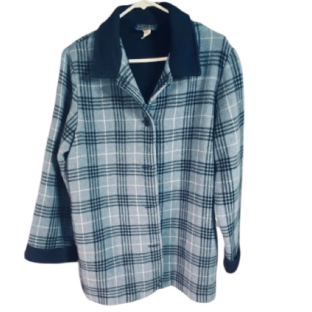 Willow Ridge Plaid Button-Front Fleece Jacket Women’s Size 16 Blue and Black